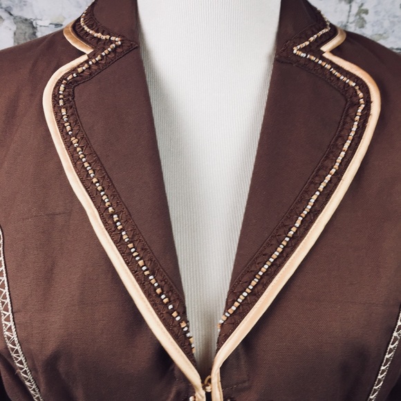 The Limited brown blazer linen satin piping beaded - Picture 2 of 8